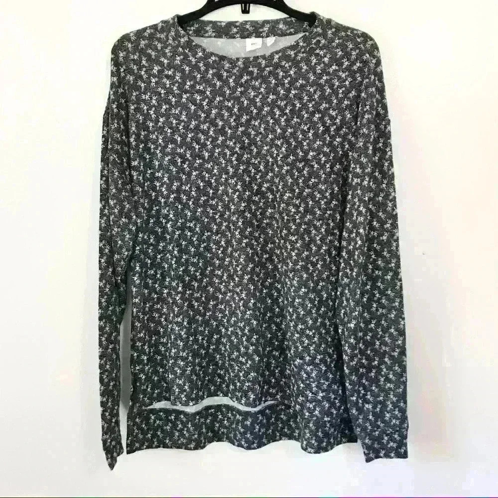 BP Gray Floral High Low Long Sleeve Shirt
